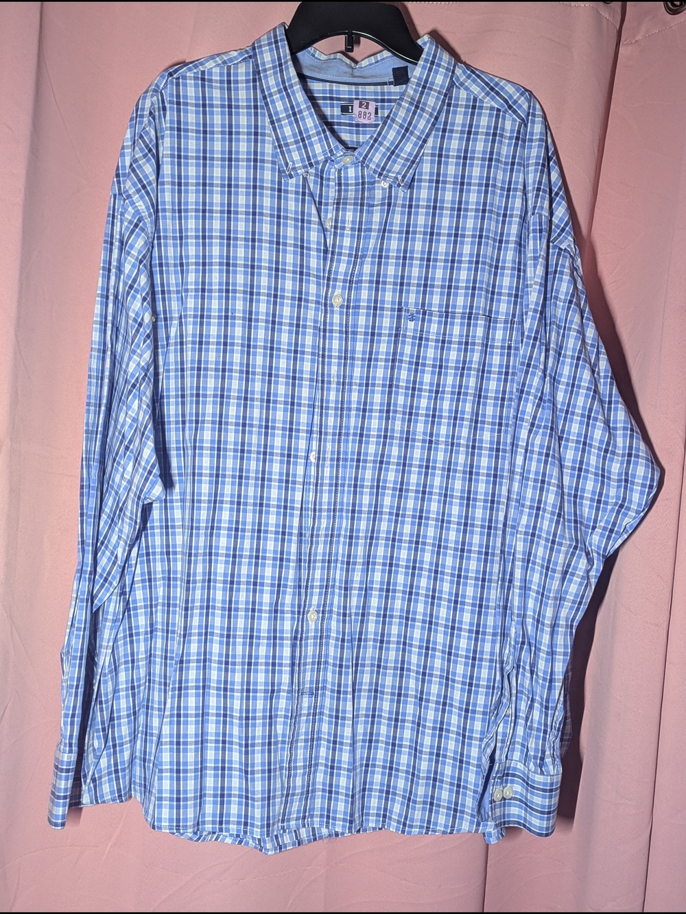 IZOD Blue and White Plaid Button-Up Dress Shirt 4XL